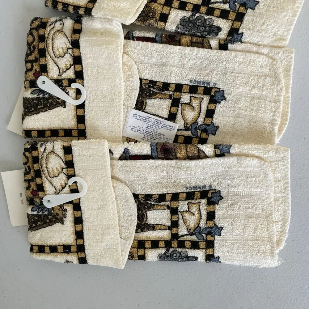 Vintage B&D Kitchenworks Hand Towels Lot 90's Noah's Arc Graphic 100% Cotton